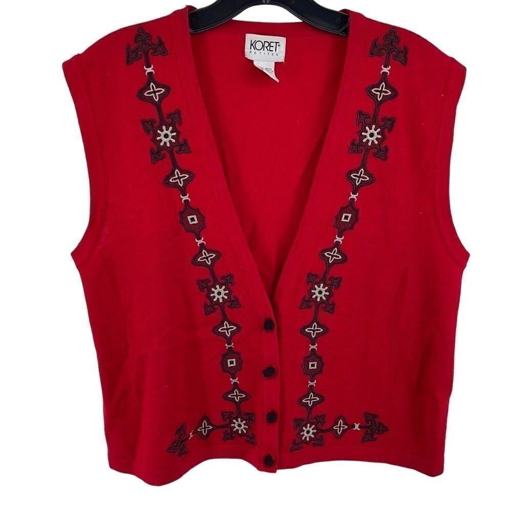 Koret vintage VTG wool sweater vest embroidered ball monkey fist closures coat M